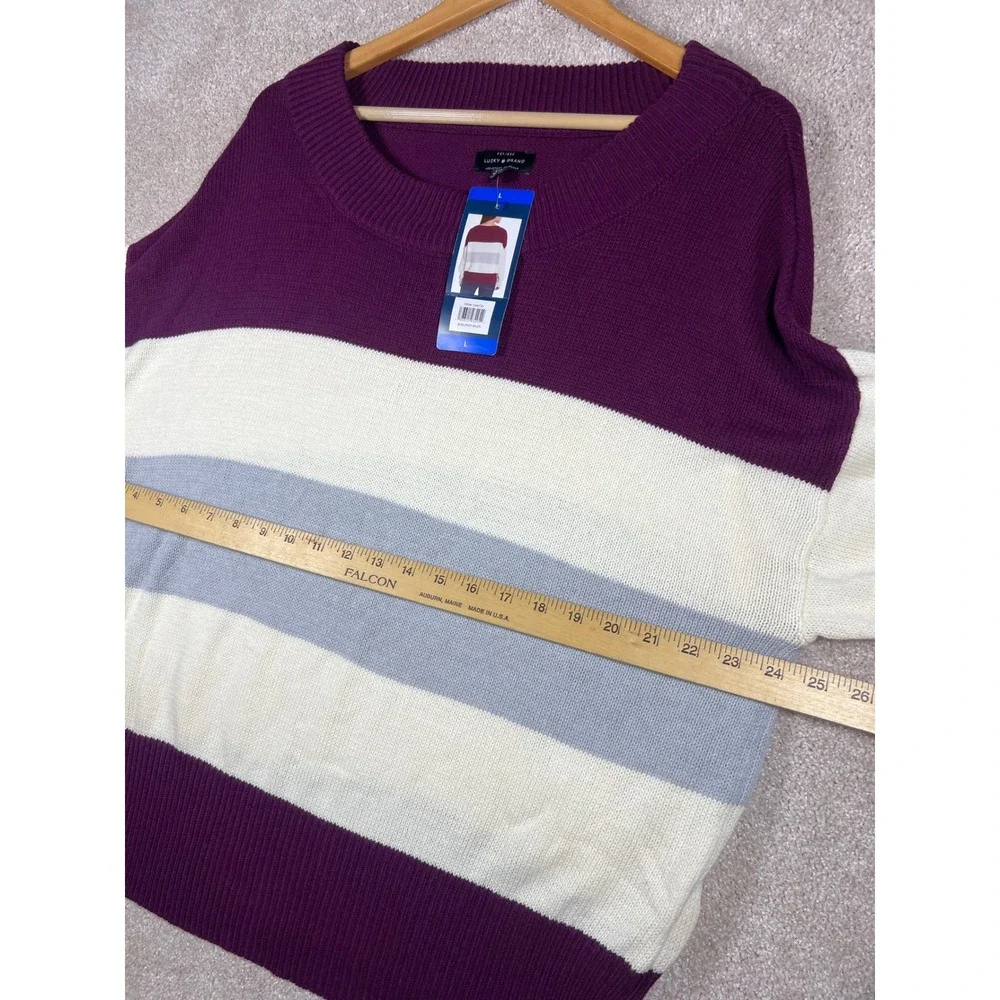 NWT Lucky Brand Womens Striped Boat Neck Long Sleeve Pullover Sweater Burgundy L